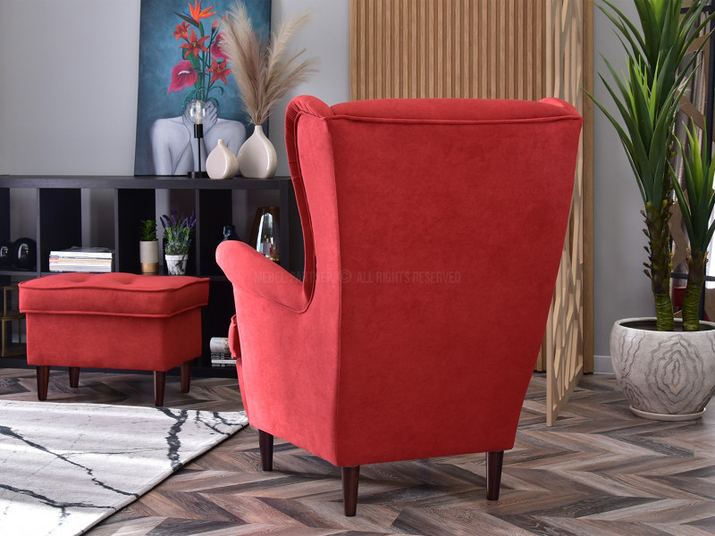 Fotel Malmo Żurawina Tkanina, Podstawa Orzech