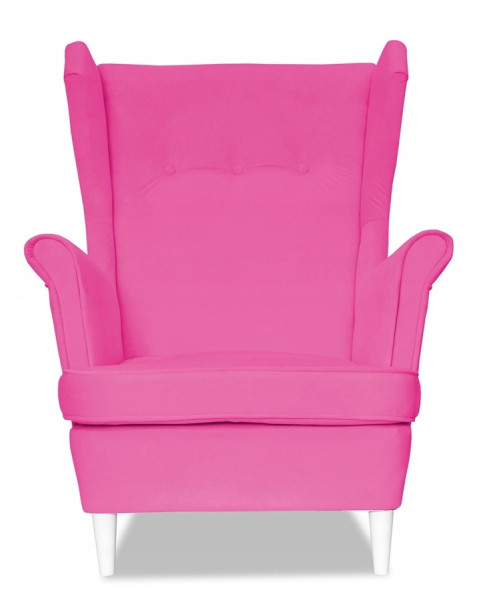 Fotel Uszak liliowy jasny róż aksamit urodziny