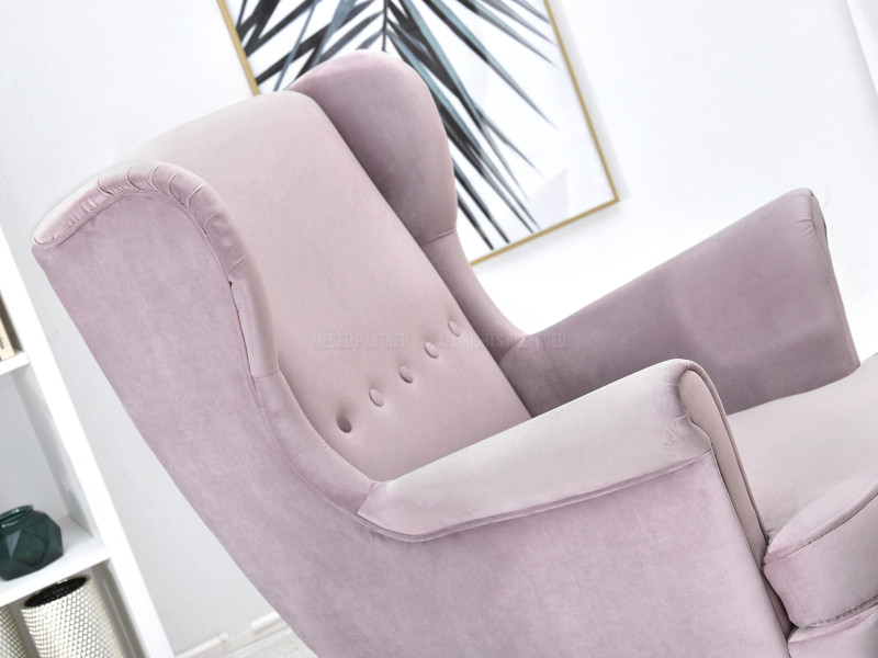 Fotel Malmo Żurawina Tkanina, Podstawa Orzech