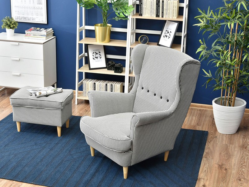 Fotel Malmo Żurawina Tkanina, Podstawa Orzech