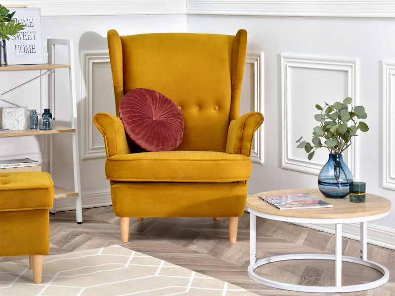 Fotel Malmo Żurawina Tkanina, Podstawa Orzech