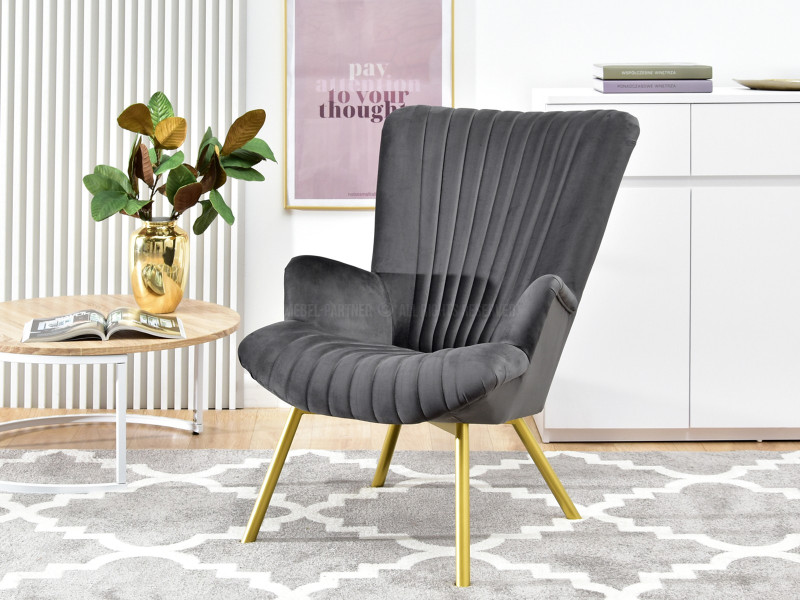 Fotel Lanza Szary Welur, Podstawa Czarny