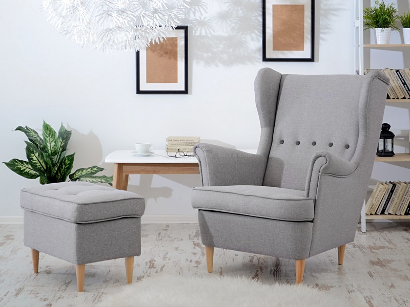 Fotel Malmo Żurawina Tkanina, Podstawa Orzech