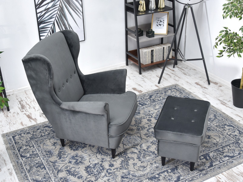 Fotel Malmo Żurawina Tkanina, Podstawa Orzech