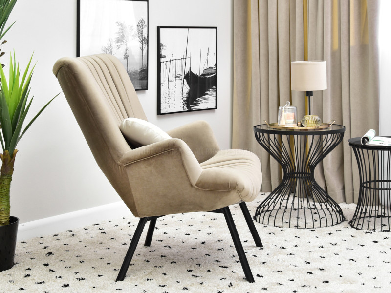 Fotel Lanza Szary Welur, Podstawa Czarny