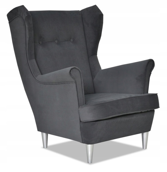 Fotel Uszak liliowy jasny róż aksamit urodziny