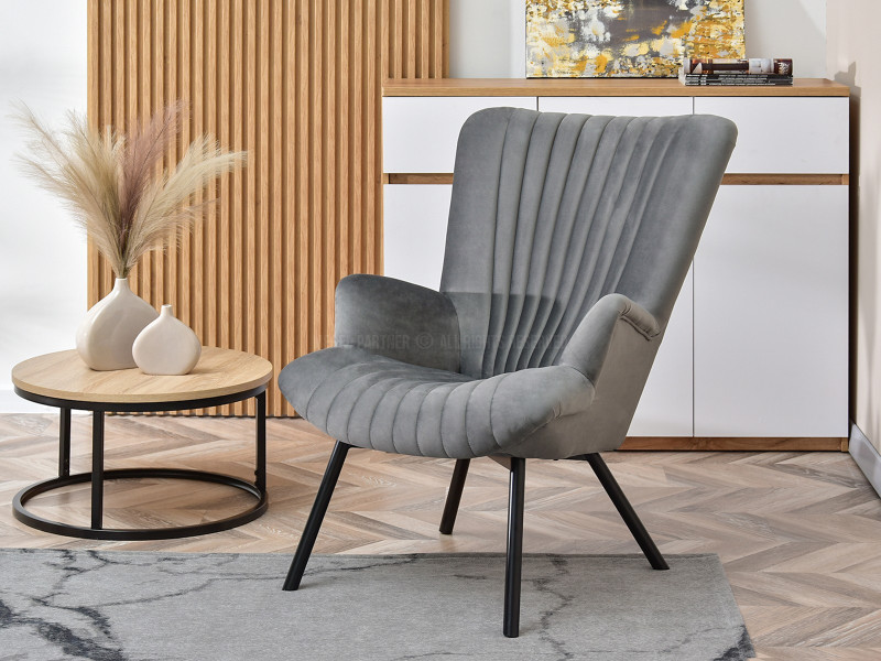 Fotel Lanza Szary Welur, Podstawa Czarny