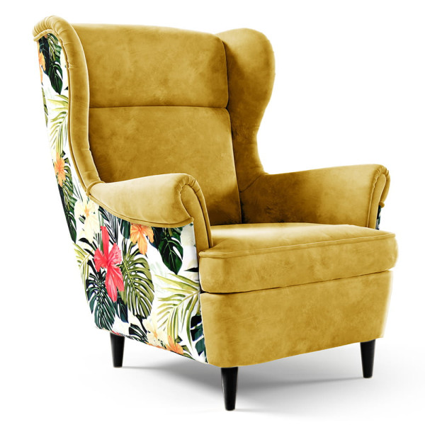 Fotel uszak JUNGLE w liściach żółty