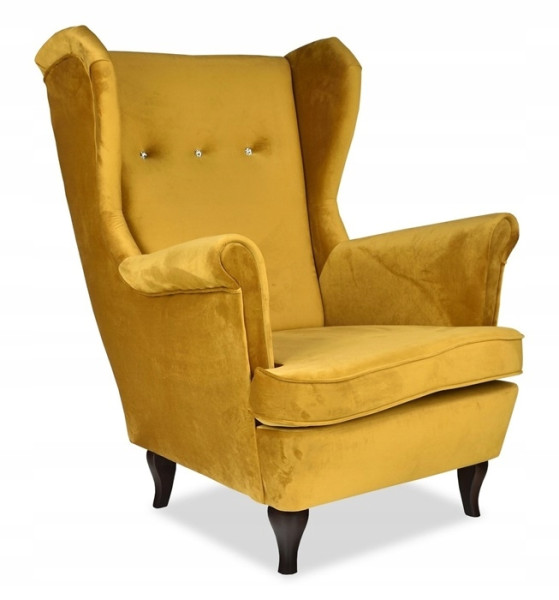 Fotel Uszak liliowy jasny róż aksamit urodziny