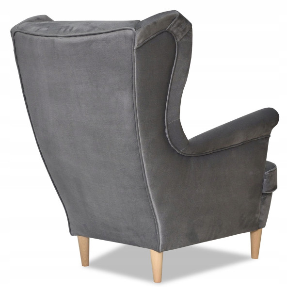 Fotel Uszak liliowy jasny róż aksamit urodziny