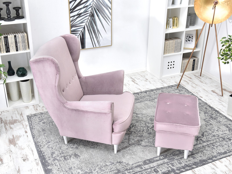 Fotel Malmo Żurawina Tkanina, Podstawa Orzech