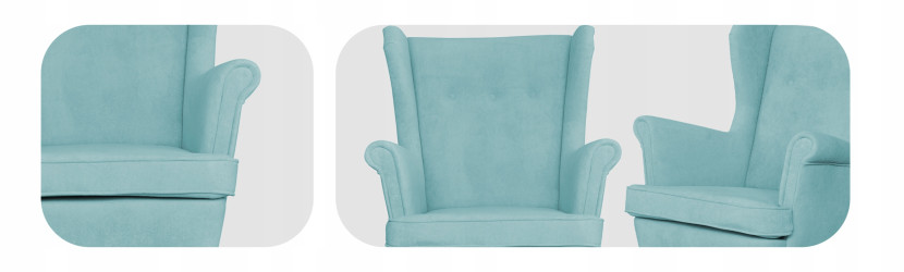 Fotel uszak skandynawski welur Hunter Family Meble błękitny