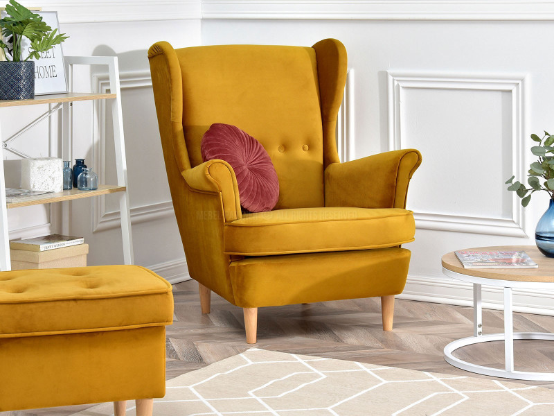 Fotel Malmo Żurawina Tkanina, Podstawa Orzech