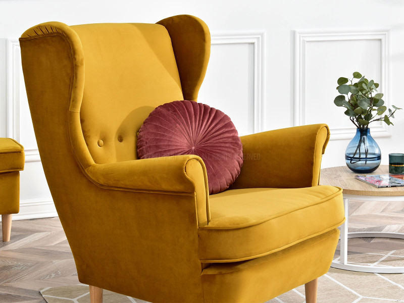 Fotel Malmo Żurawina Tkanina, Podstawa Orzech