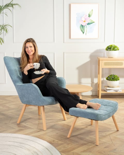 Uszak Fotel z podnóżkiem Grella Żółty 79x70x97 cm wypoczynkowy do salonu