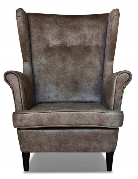 Fotel Uszak liliowy jasny róż aksamit urodziny