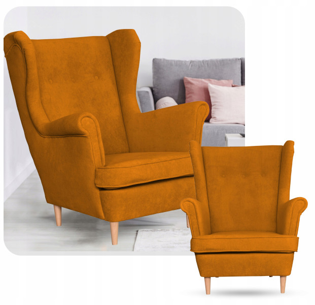 Fotel uszak skandynawski welur Hunter Family Meble błękitny