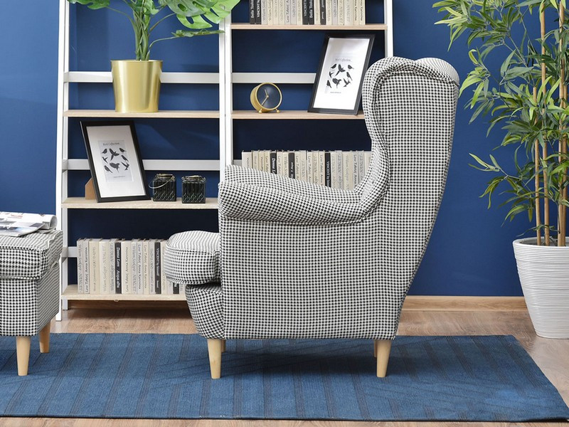 Fotel Malmo Żurawina Tkanina, Podstawa Orzech