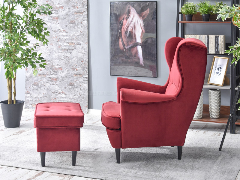 Fotel Malmo Żurawina Tkanina, Podstawa Orzech