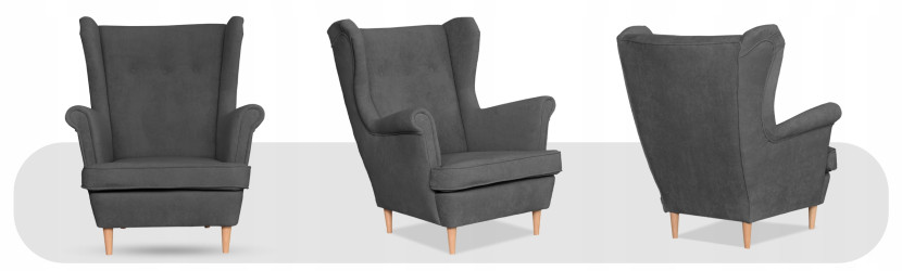 Fotel uszak skandynawski welur Hunter Family Meble błękitny