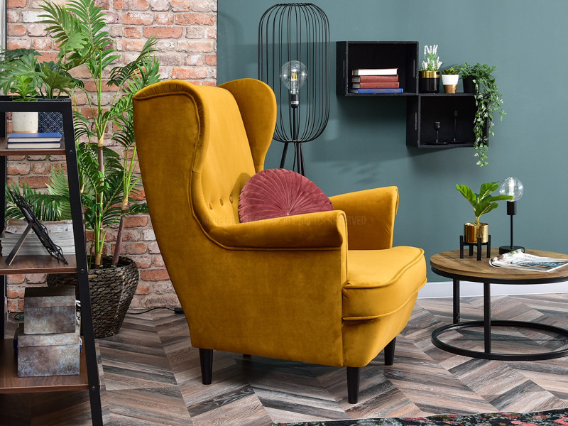 Fotel Malmo Żurawina Tkanina, Podstawa Orzech