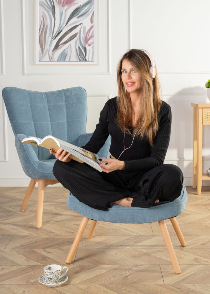 Uszak Fotel z podnóżkiem Grella Żółty 79x70x97 cm wypoczynkowy do salonu