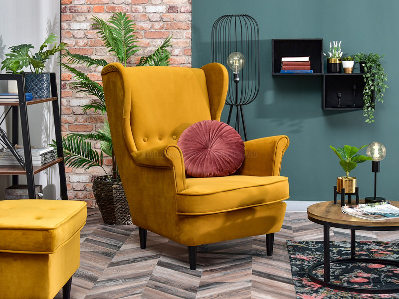 Fotel Malmo Żurawina Tkanina, Podstawa Orzech