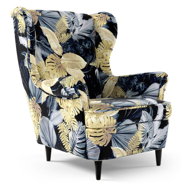 Fotel uszak JUNGLE w liściach żółty