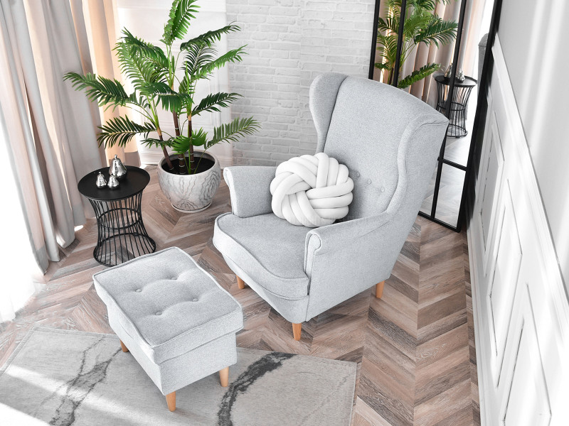 Fotel Malmo Żurawina Tkanina, Podstawa Orzech