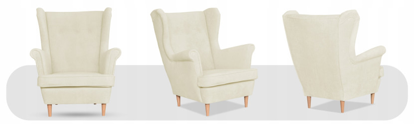 Fotel uszak skandynawski welur Hunter Family Meble błękitny