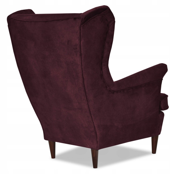 Fotel Uszak liliowy jasny róż aksamit urodziny