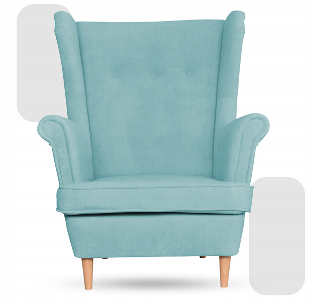 Fotel uszak skandynawski welur Hunter Family Meble błękitny