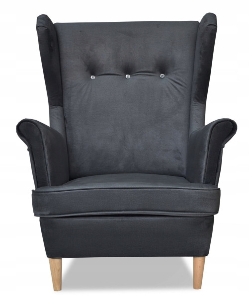 Fotel Uszak liliowy jasny róż aksamit urodziny