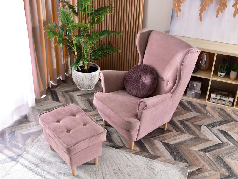 Fotel Malmo Żurawina Tkanina, Podstawa Orzech