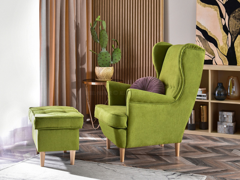 Fotel Malmo Żurawina Tkanina, Podstawa Orzech