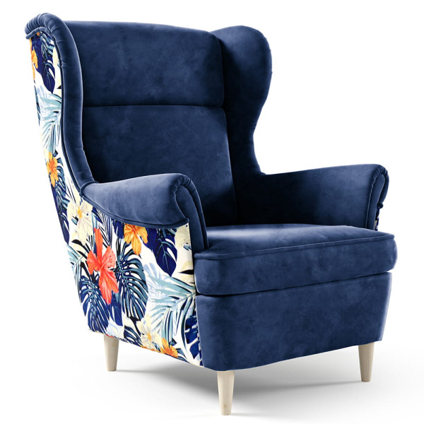 Fotel uszak JUNGLE w liściach żółty