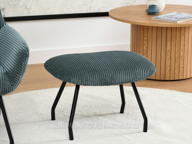 Beżowy Sztruksowy Fotel Conor Z Podnóżkiem Do Salonu