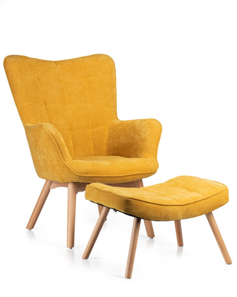 Uszak Fotel z podnóżkiem Grella Żółty 79x70x97 cm wypoczynkowy do salonu
