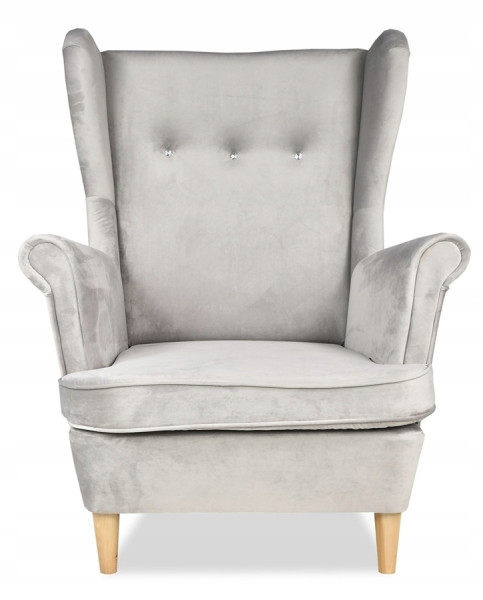 Fotel Uszak liliowy jasny róż aksamit urodziny