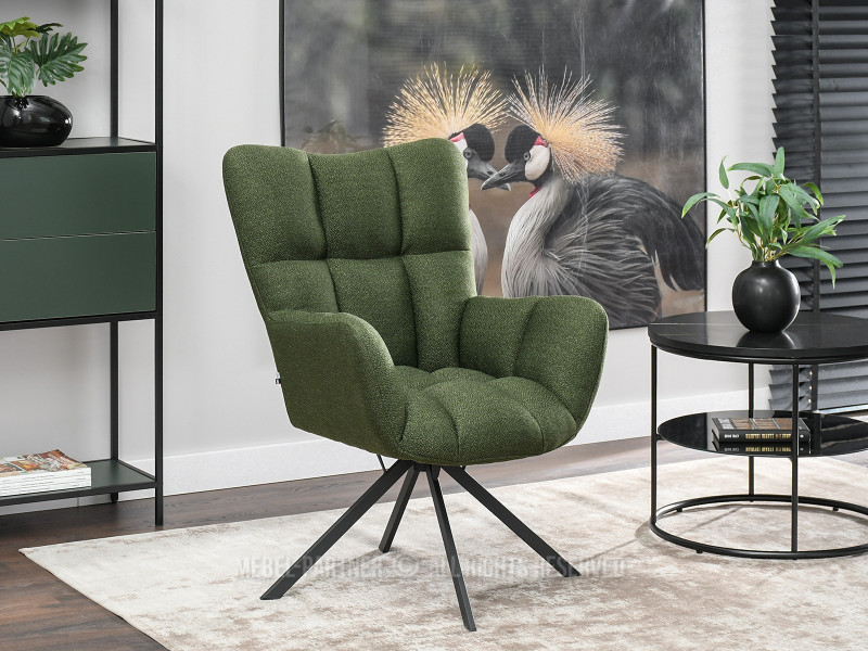 Zielony Obrotowy Fotel Kira Do Salonu W Stylu Nowoczesnym