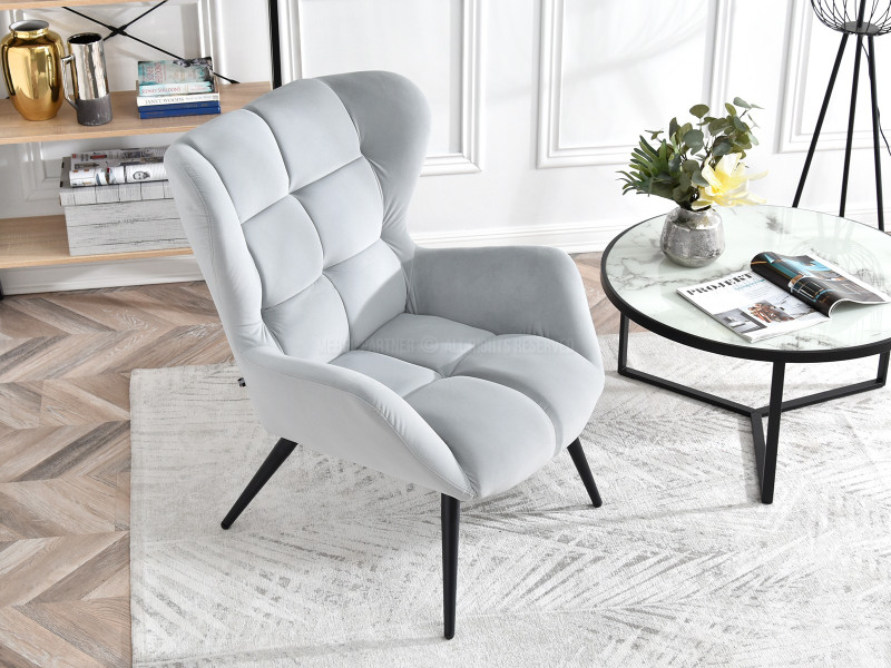 Fotel Kikori Szary Welur, Podstawa Czarny