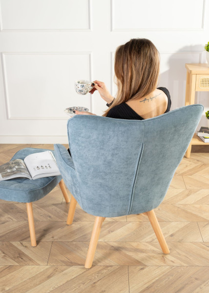 Uszak Fotel z podnóżkiem Grella Żółty 79x70x97 cm wypoczynkowy do salonu