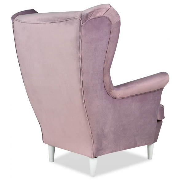 Fotel Uszak liliowy jasny róż aksamit urodziny