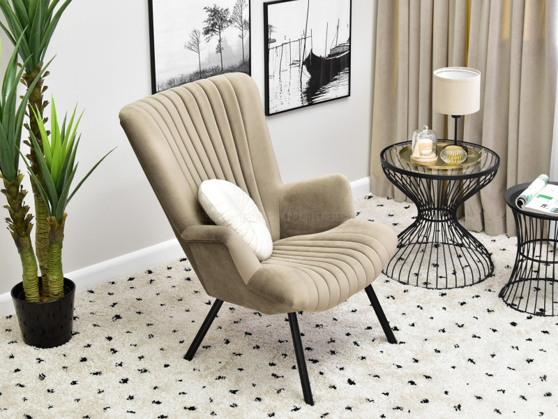 Fotel Lanza Szary Welur, Podstawa Czarny