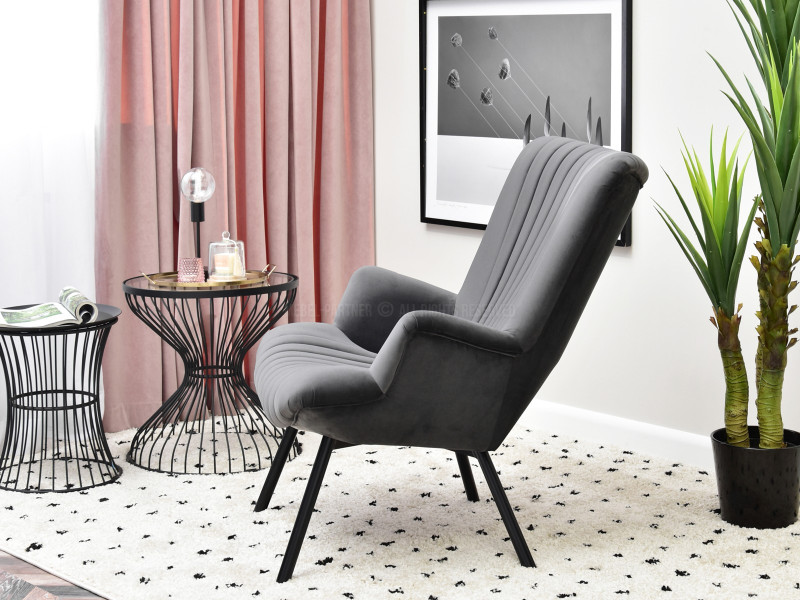 Fotel Lanza Szary Welur, Podstawa Czarny