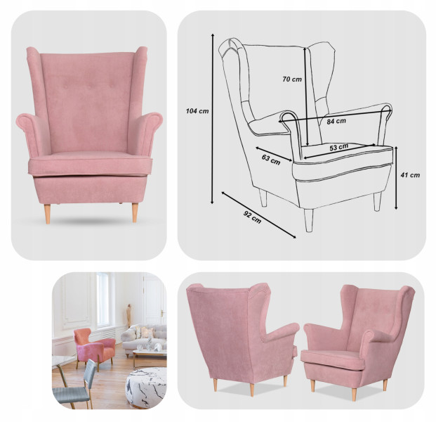 Fotel uszak skandynawski welur Hunter Family Meble błękitny