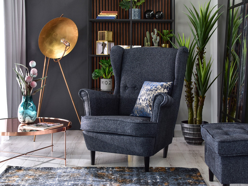 Fotel Malmo Żurawina Tkanina, Podstawa Orzech