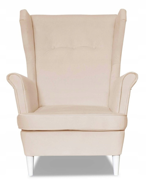 Fotel Uszak liliowy jasny róż aksamit urodziny