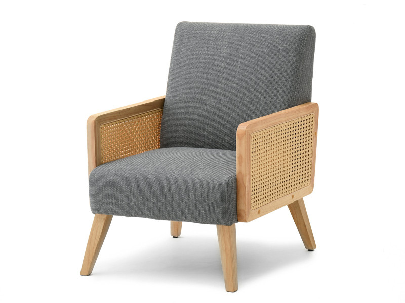 Fotel Foster Grafit Tkanina Rattan-Dąb, Podstawa Dąb