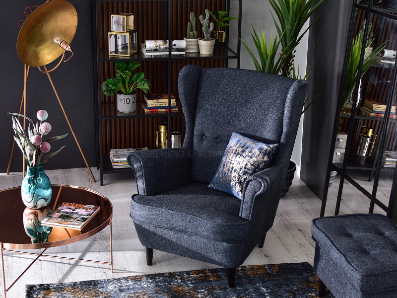 Fotel Malmo Żurawina Tkanina, Podstawa Orzech